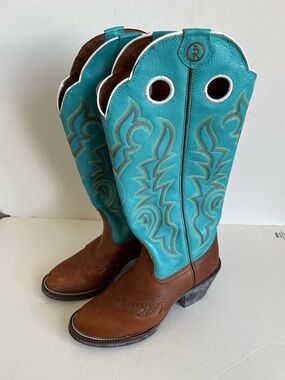 Tony Lama Women's Turquoise Chestnut Saddle Vamp Buckaroo Cowboy size 9B